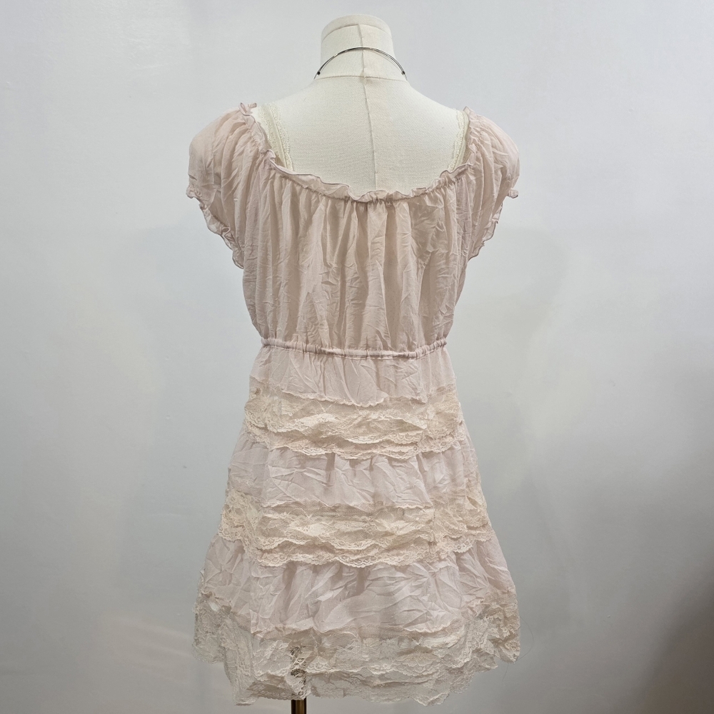 Posset Pot Japanese brand pink lace babydoll layered dress with tie - Picture 8 of 8